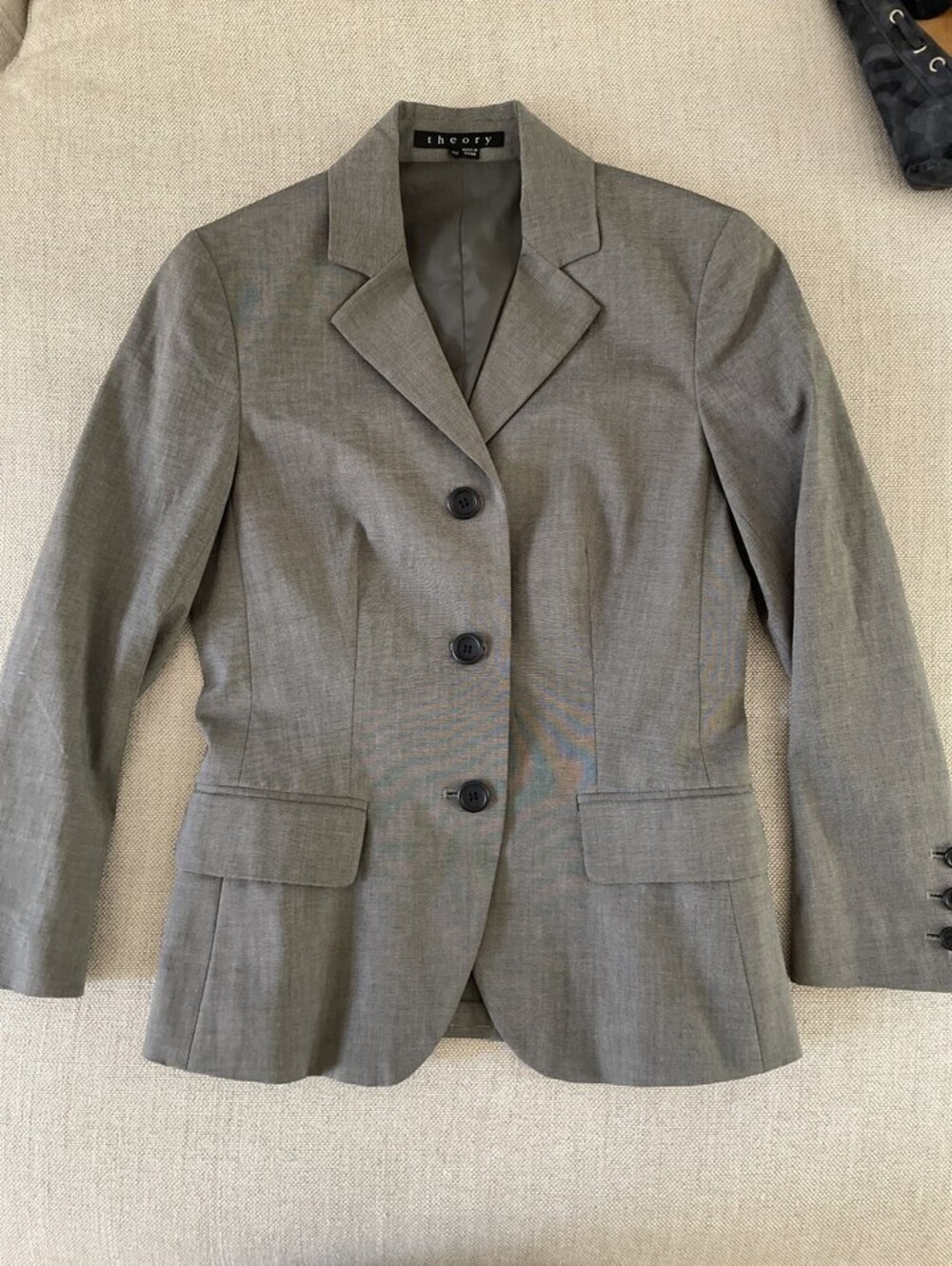 Theory Gray Lightweight Blazer Pockets 3-Button Lapel 00 S
